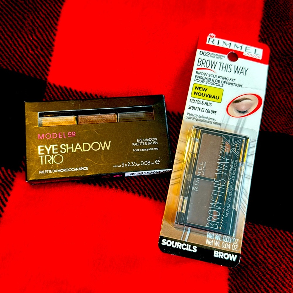 Model Co eyeshadow trio, and Rimmel brow this way sculpting kit